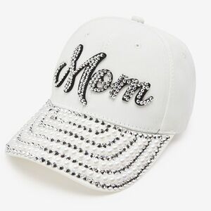 Crystal Stud and Pearl Embellished Mom White Baseball Hat (LV09)